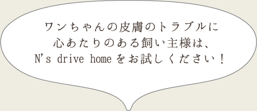 ワンちゃんの皮膚のトラブルに心あたりのある飼い主様は、N's drive homeをお試しください！